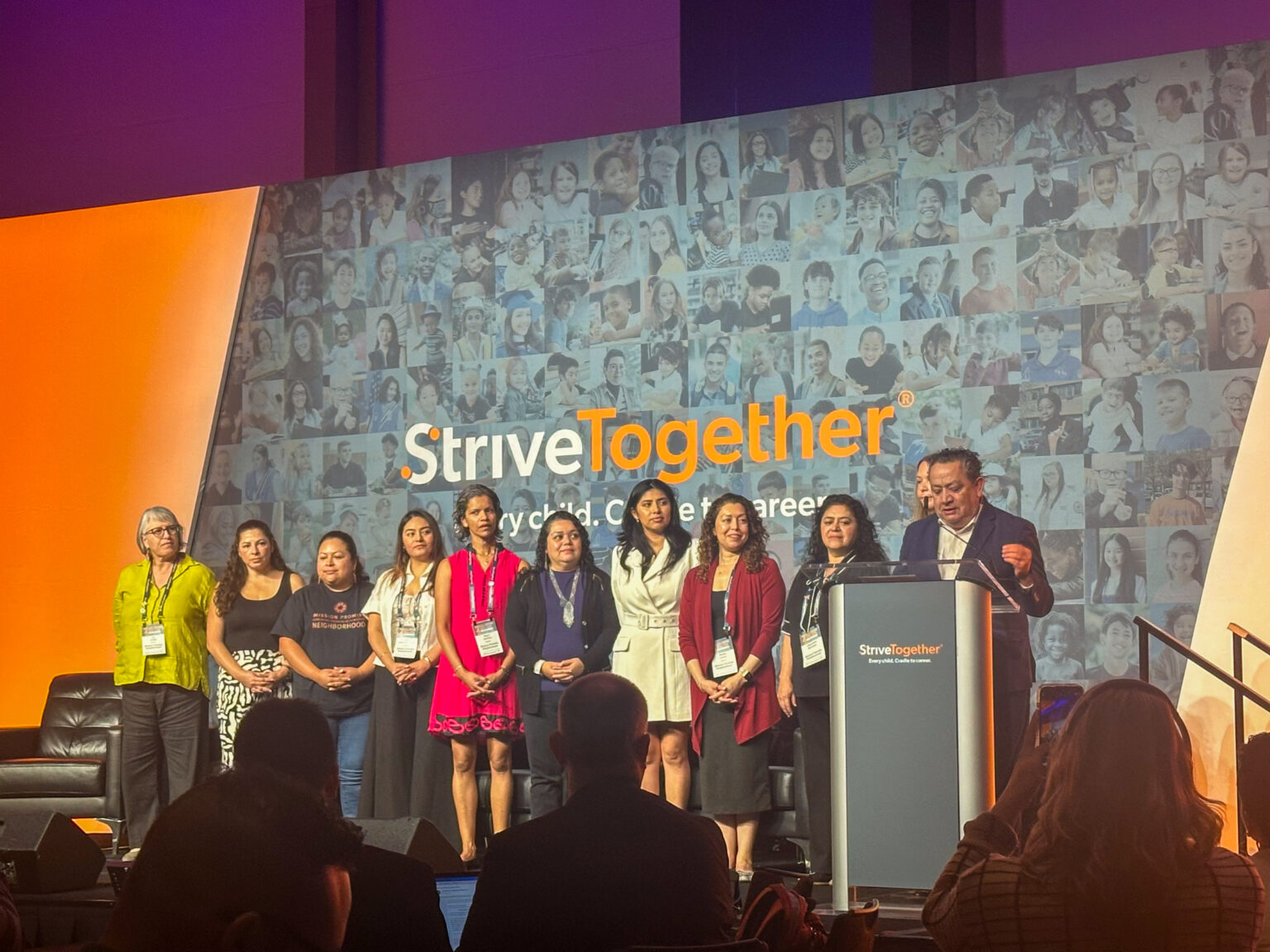 MEDA staff receiving Nancy Zimpher Courage in Leadership Award from StriveTogether in 2025.